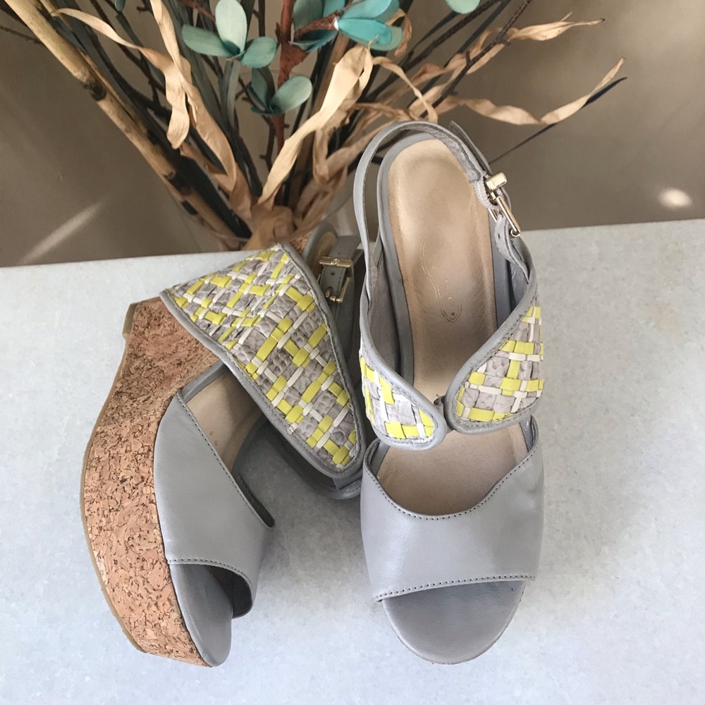 Elliott Lucca Yellow/Gray Cork Wedge Heel Sandal